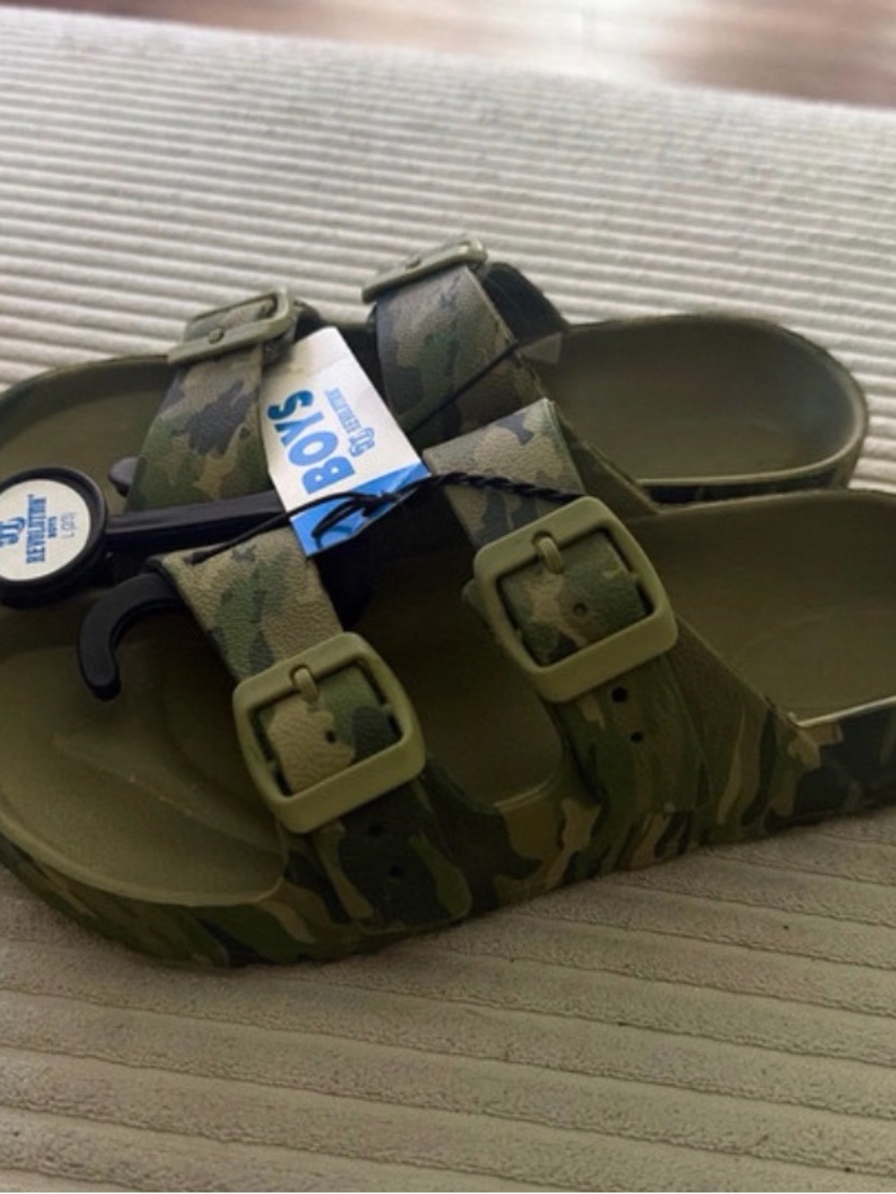 Revolution Boys Olive Green Camouflage Double-Buckle Slide Sandals